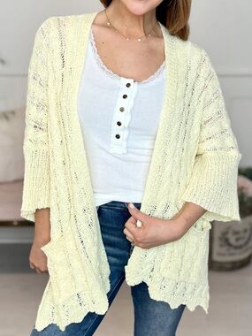 POL Light Yellow Open-Knit Draped Cardigan
